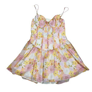 For Love & Lemons Womens Size S Carrie Mini Dress Pink Yellow Floral Dainty NWT